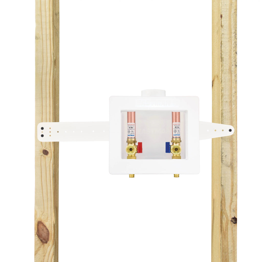 Center-Drain Washing Machine Outlet Box with Hammer Arrestors, 1/2 inch PEX, White U5520