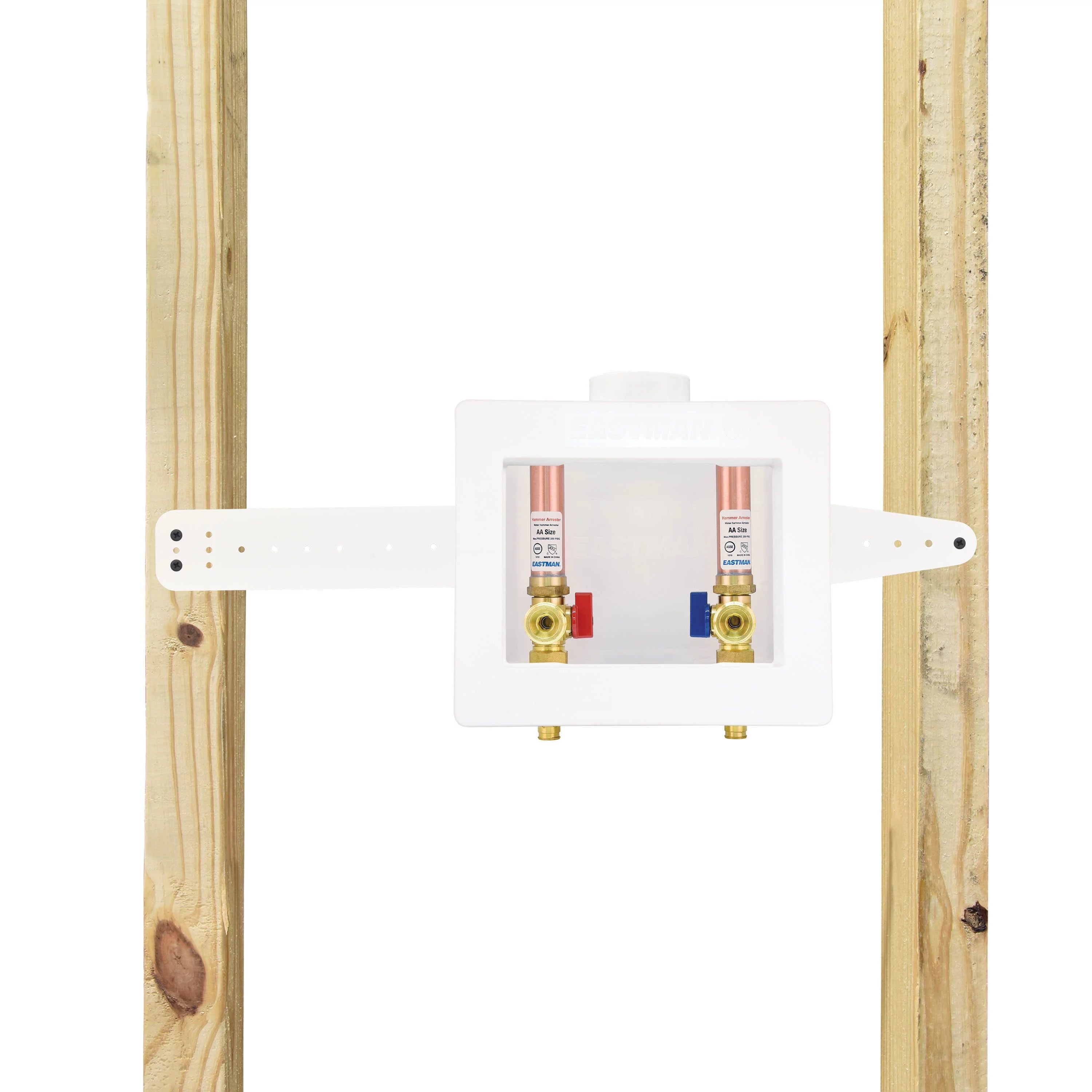 Center-Drain Washing Machine Outlet Box with Hammer Arrestors, 1/2 inch PEX, White U5520