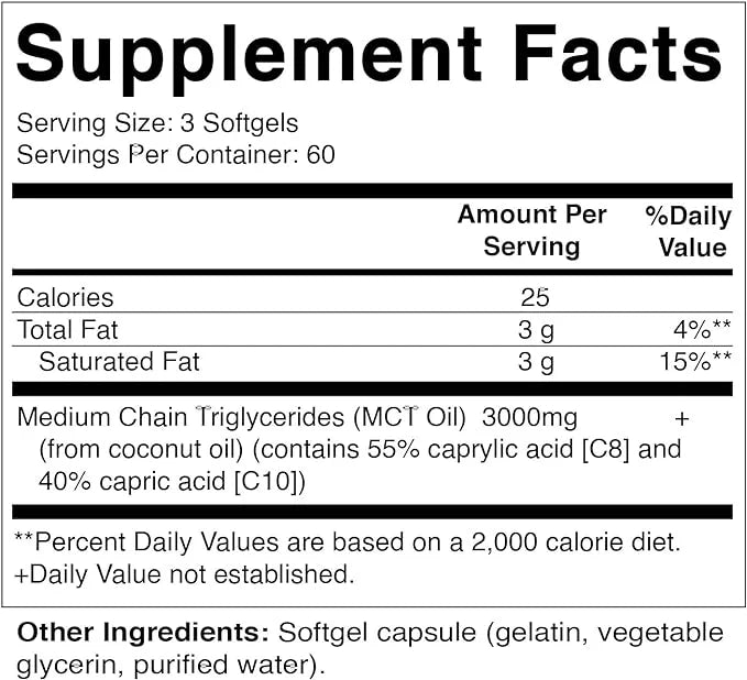 MCT Oil Capsules 3000 mg per Serving, 180 Softgels A410