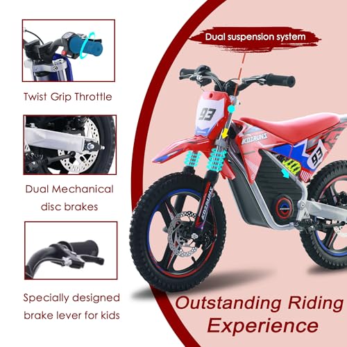 Electric Dirt Bike for Kids Aged 4-8, 350W Brushless Motor, 14'' Off-Road Tires, Blue Y255