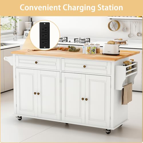 Movable Kitchen Island with Drop Leaf and Power Outlet Y932