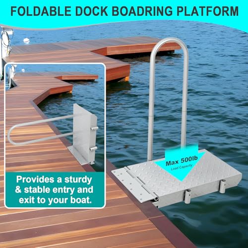 Boat Boarding Platform with Handrail, Folding Dock Step M3596