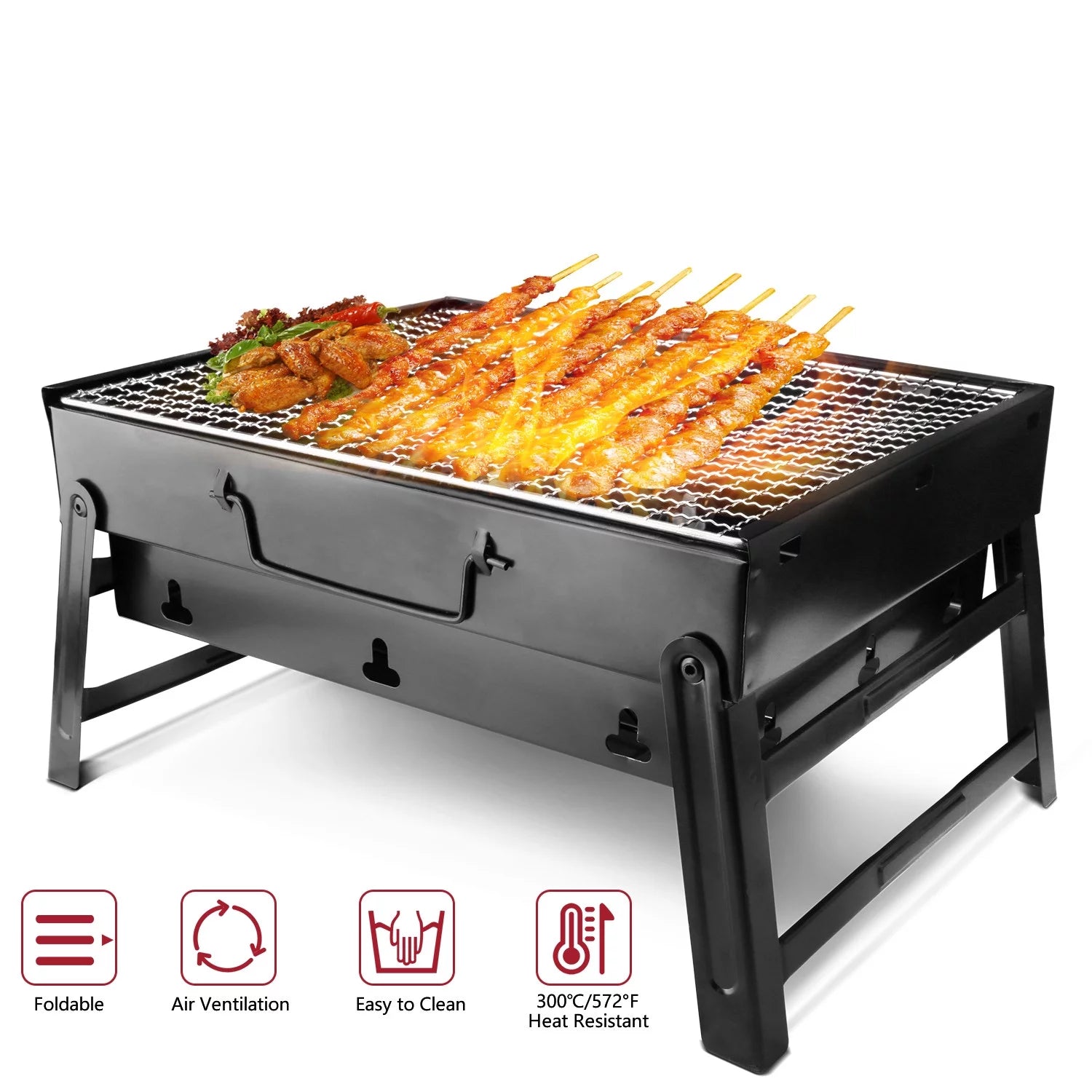 Foldable BBQ Charcoal Grill, Portable Stainless Steel Tabletop Barbecue Y537776
