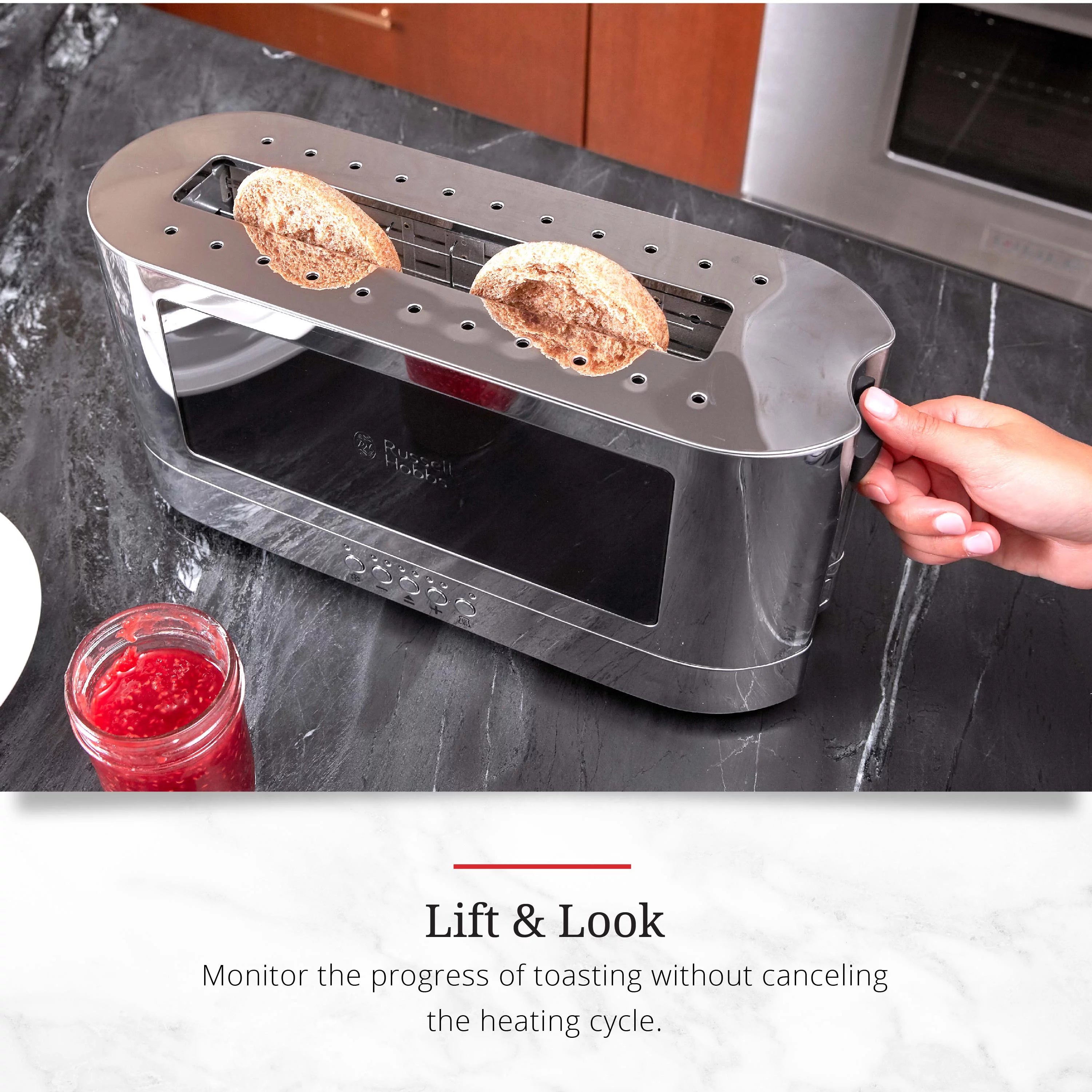 2-Slice Glass Accent Long Toaster, Black & Silver B6610