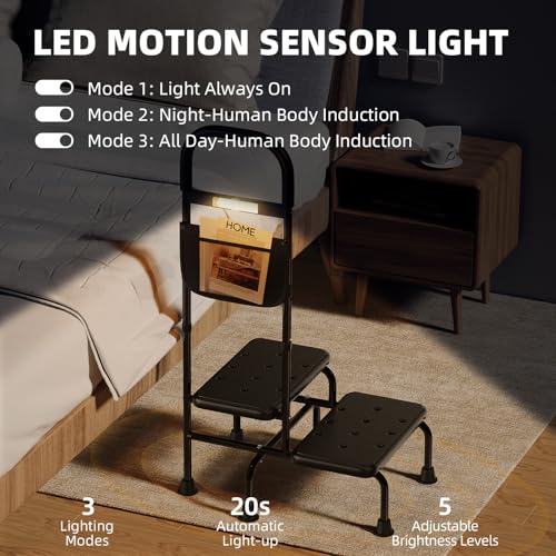 Step Stool with Handle for High Beds, Non-Skid, for Seniors J6343