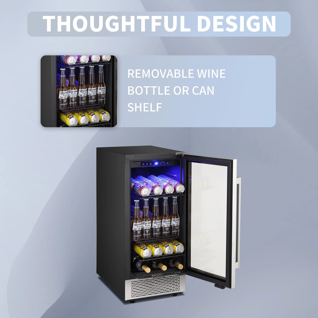 15 inch Beverage Refrigerator with Clear Glass Door and Digital Temperature Control R6948