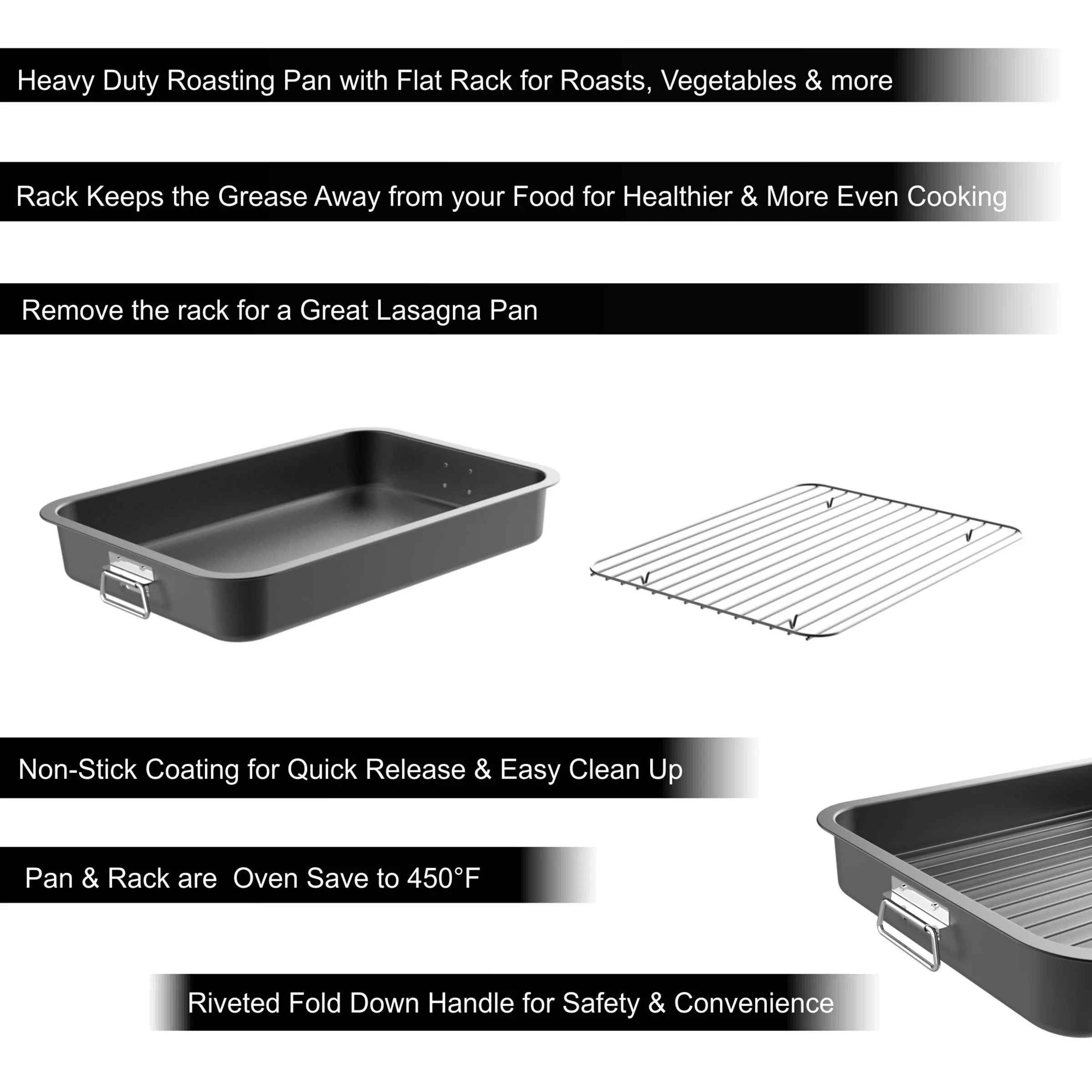 Nonstick Oven Roasting Pan with Flat Rack and Tray A67232