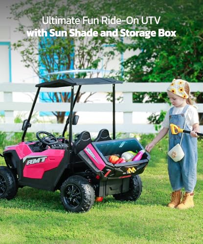 24V Ride on Car 2 Seater with Sun Shade, Dump Bed, 4WD, Pink S782676