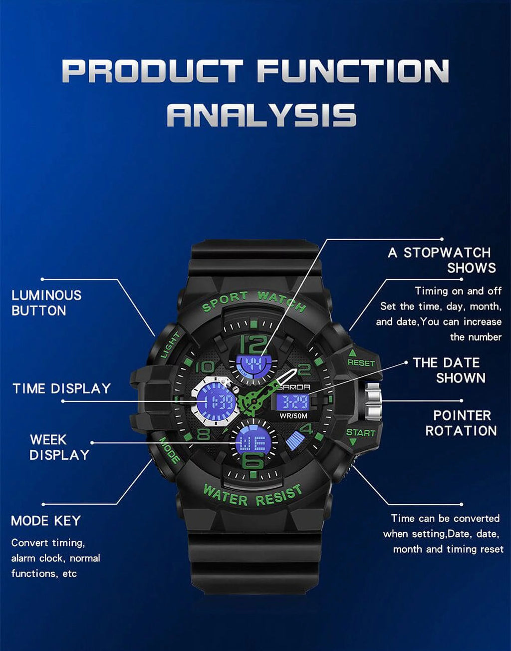 Military Watch Men Digital Shock Sports Waterproof Electronic Wristwatch Quartz C638578