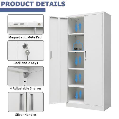 Metal Storage Cabinet with Adjustable Shelves, White M995185