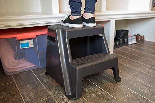 2-Step Molded Plastic Step Stool, Lightweight, Slip Resistant, Black W215