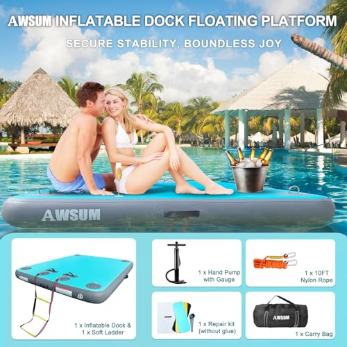 Inflatable Floating Dock Platform with Non-Slip Surface for Pool Beach Ocean B86969