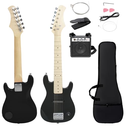 30" Beginner Electric Guitar with 5W Amp and Accessories Pack Guitar Bag for Kids/Girls/Boys/Beginners (Black)