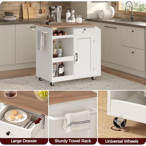 Kitchen Island with Power Outlet and Drawer, Rolling Cart on Wheels R667501