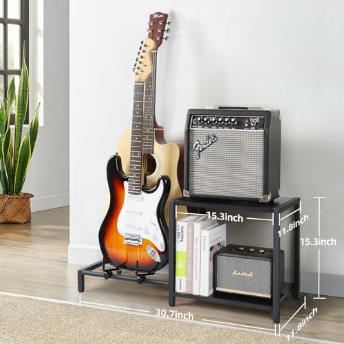 Guitar Rack, 3-Piece Floor Stand with Amp Support, Adjustable Holder for Multiple Instruments H140