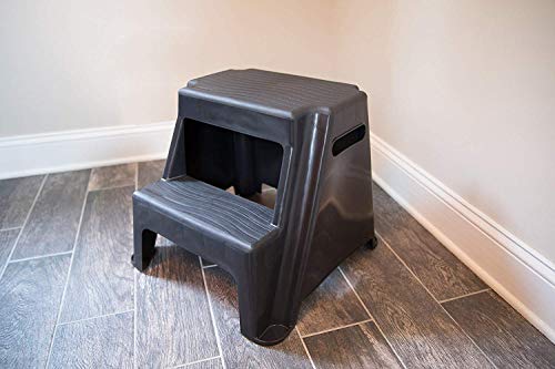 2-Step Molded Plastic Step Stool, Lightweight, Slip Resistant, Black W215