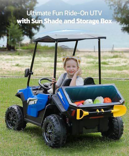 24V Ride on Car 2 Seater with Sun Shade, Dump Bed, 4WD, Pink S782676