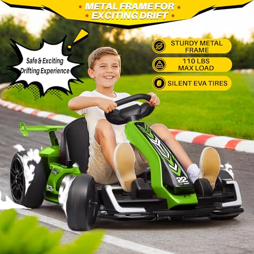 24V Kids Go Kart 300W Electric Drift Kart Outdoor Race Toy with 2X150W Motor, 7AH Battery K12878