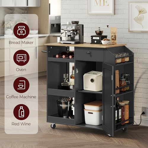 Kitchen Island with Power Outlet and Drawer, Rolling Cart on Wheels R667501