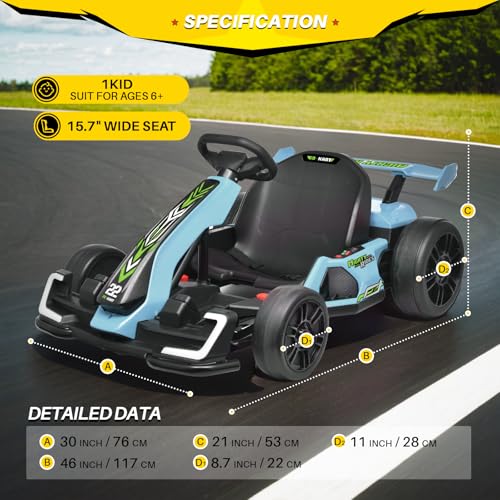 24V Kids Go Kart 300W Electric Drift Kart Outdoor Race Toy with 2X150W Motor, 7AH Battery K12878