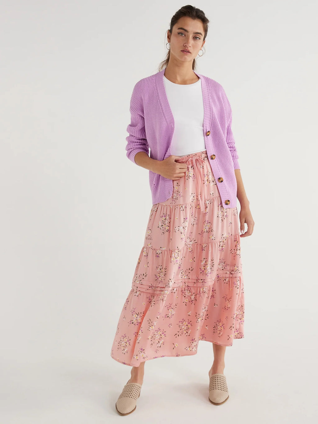 Time and Tru Women's Tiered Maxi Skirt with Elastic Waistband, Sizes S-XXXL