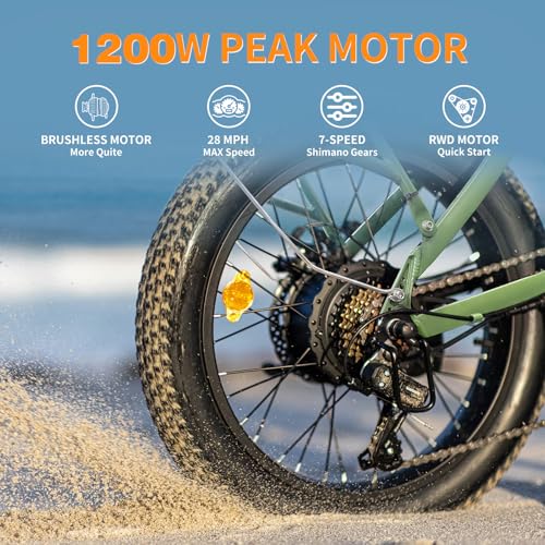 Folding Electric Bike for Adults, 1200W Peak Motor, 28MPH Max Speed, 48V 10AH Removable Battery, 20" Fat Tire M14323
