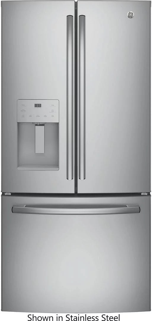 "GE Black Stainless Steel GYE18JBLTS 33"""" Counter Depth French Door Refrigerator with 17.5 cu. ft. Capacity"