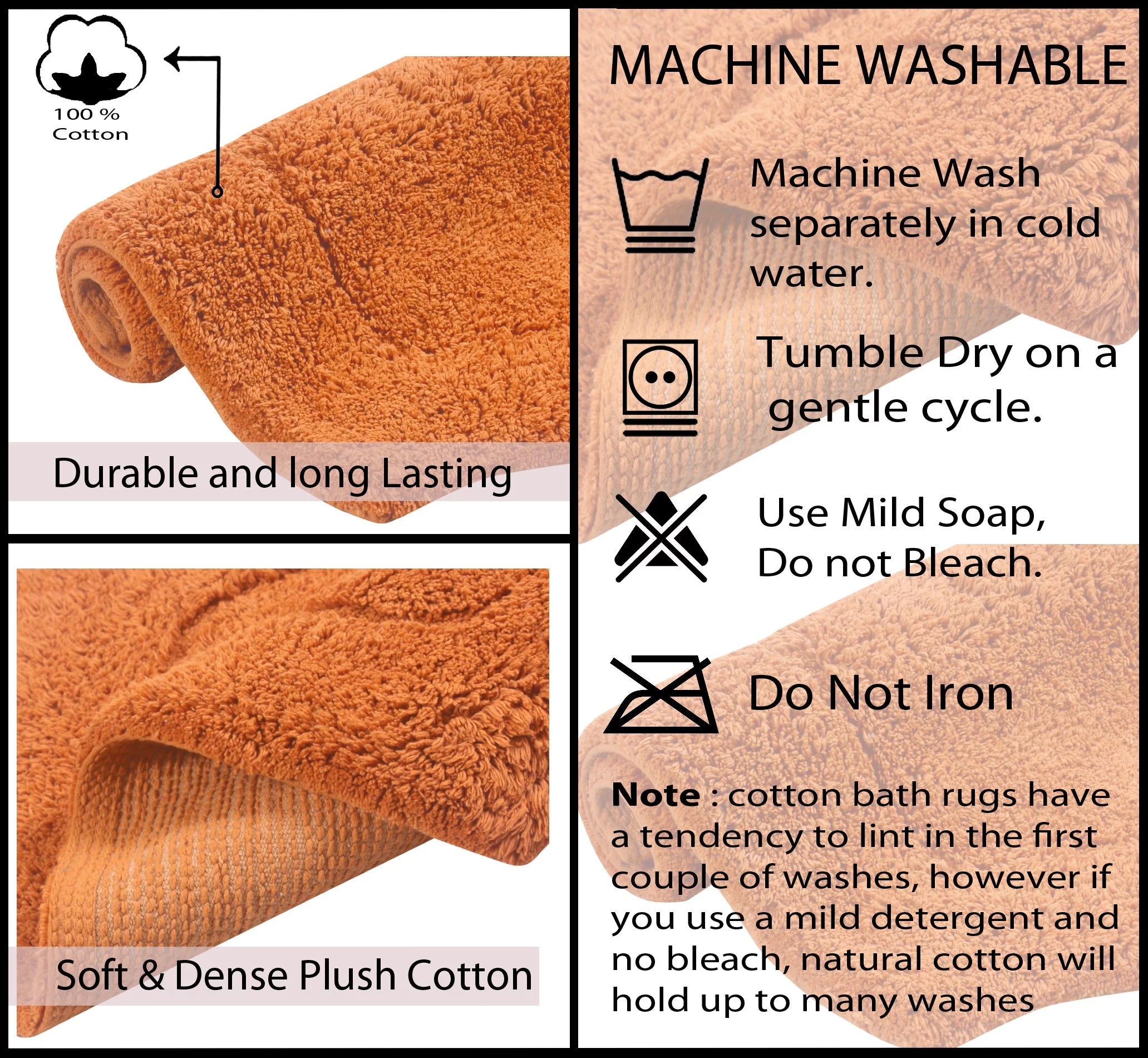 100% Cotton Tufted Bath Rug, Non-Slip Plush, Machine Wash, 22" Round B571