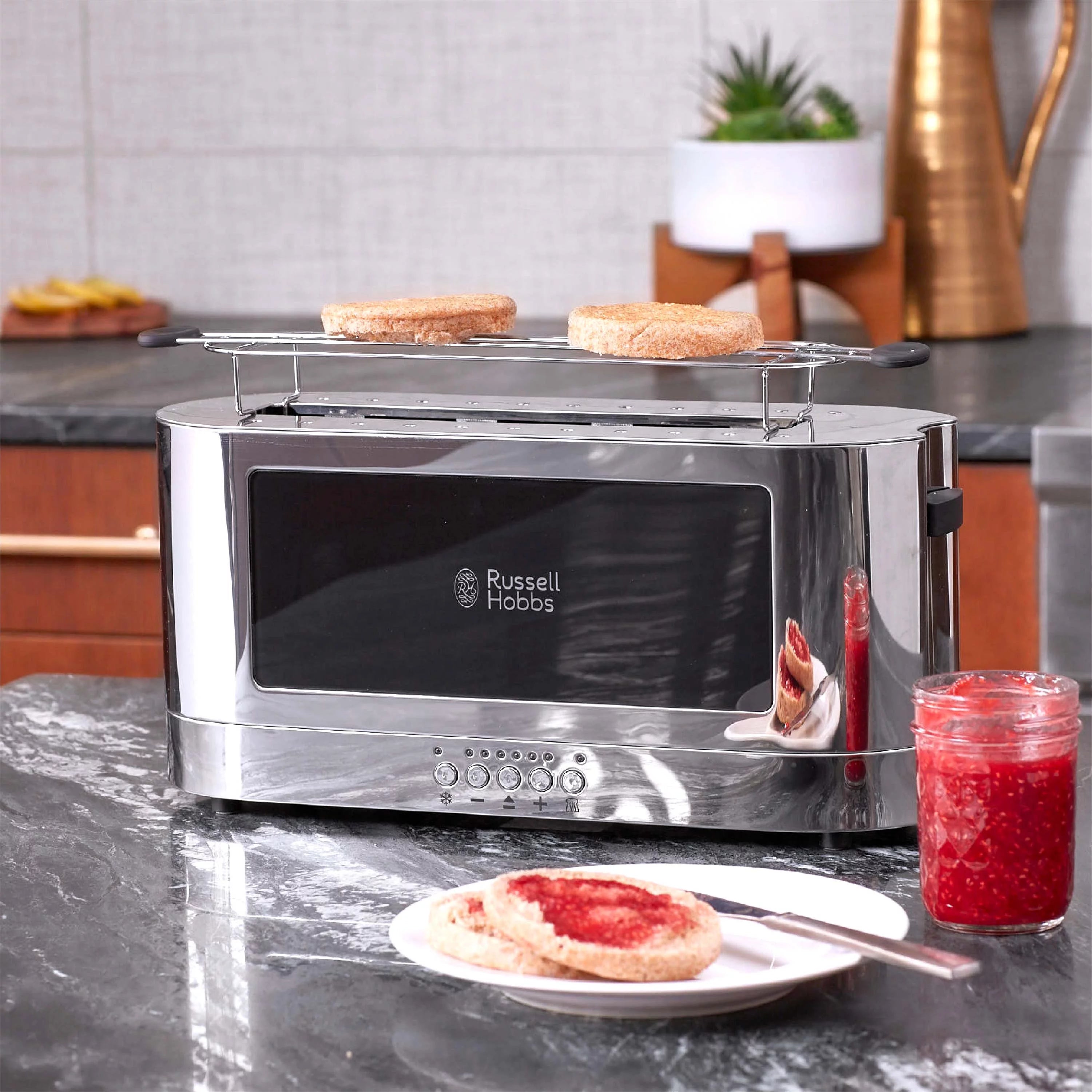 2-Slice Glass Accent Long Toaster, Black & Silver B6610