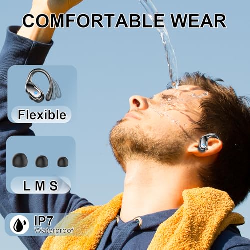 Wireless Earbuds with Earhooks, Bluetooth 5.4, Noise Canceling, IP7 Waterproof N827