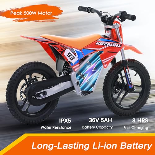 Electric Dirt Bike for Kids Aged 4-8, 350W Brushless Motor, 14'' Off-Road Tires, Blue Y255