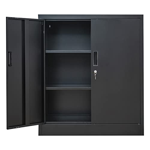 Locking Metal Storage Cabinet with Shelves and Doors, Black I112889