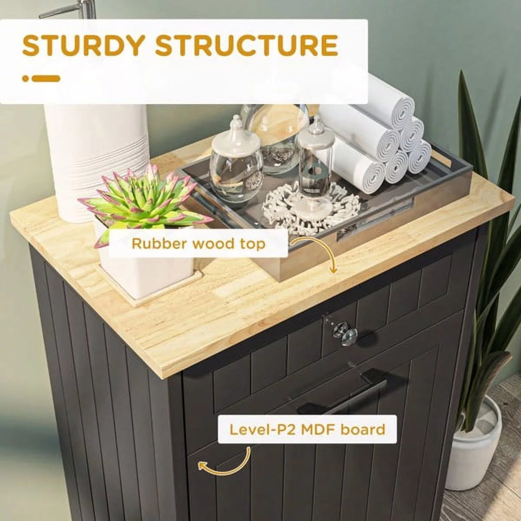 Tilt Out Trash Bin Cabinet with Drawer, Freestanding Laundry Sorter X246