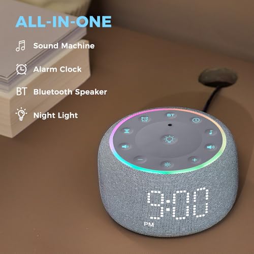 White Noise Machine Alarm Clock with Bluetooth Speaker and Night Light G112