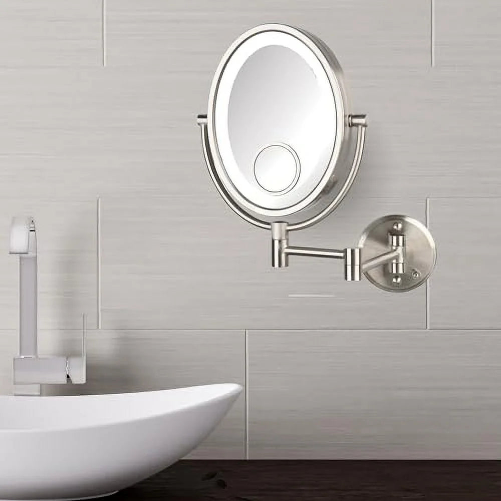 Oval Wall-Mounted Lighted Makeup Mirror with 10X-1X and 15X Spot Magnification H2780