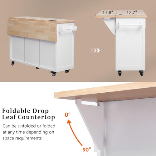 Rolling Kitchen Island Cart with Drop Leaf, Power Outlet, and 5 Open Shelves L877625