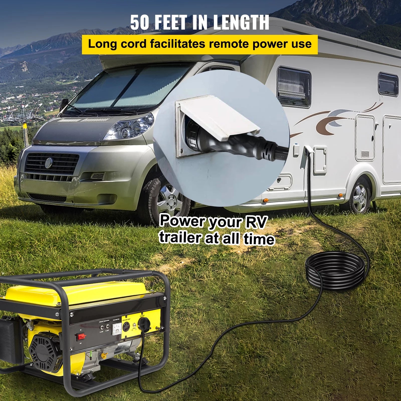 50 ft 50 Amp RV Shore Power Extension Cord, Weatherproof Heavy Duty Twist Lock P166