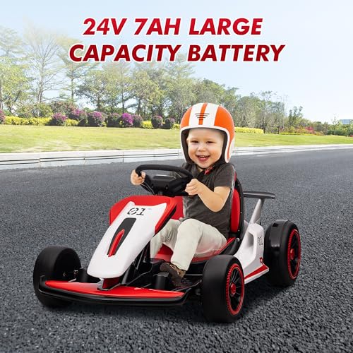 Electric Drift Kart for Kids with Adjustable Seat, LED Lights, 8.1 MPH W755255