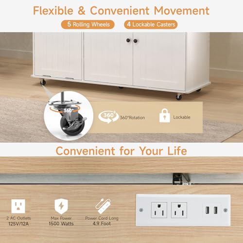 Kitchen Island with Power Outlet & Drop Leaf, Rolling Cart with Storage J137407