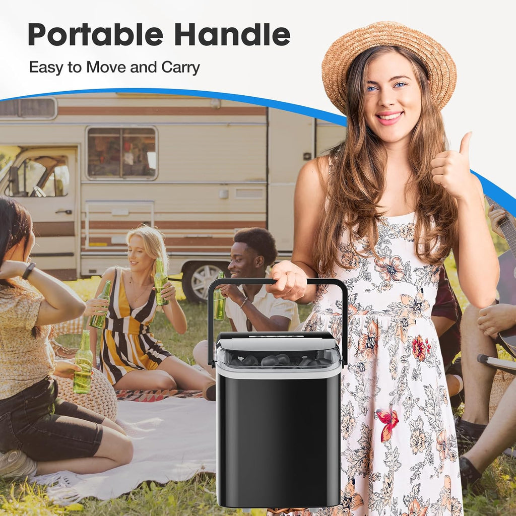 Ice Maker Countertop, Portable Mini Ice Machine, Self-Cleaning, 2 Ice Sizes, Black R709