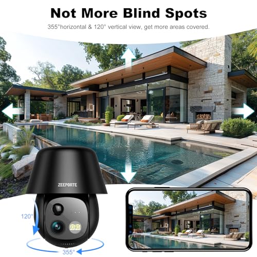 Solar Security Cameras Wireless Outdoor, 2K Pan/Tilt 360° View, AI Motion Detection, Color Night Vision C8536