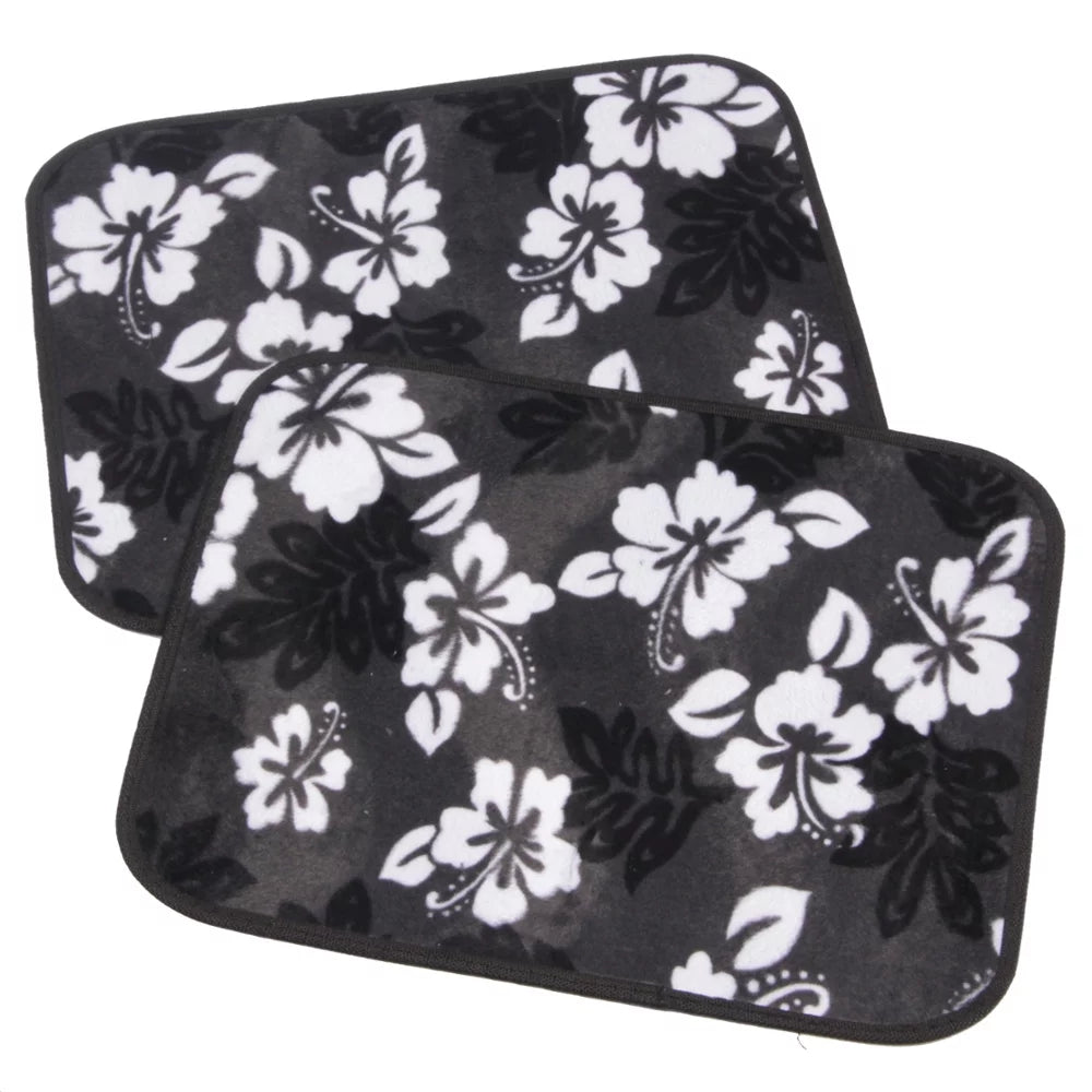 Hawaiian Hibiscus Carpet Floor Mats for Car Truck SUV - 4 Piece Set, Black & White I973141