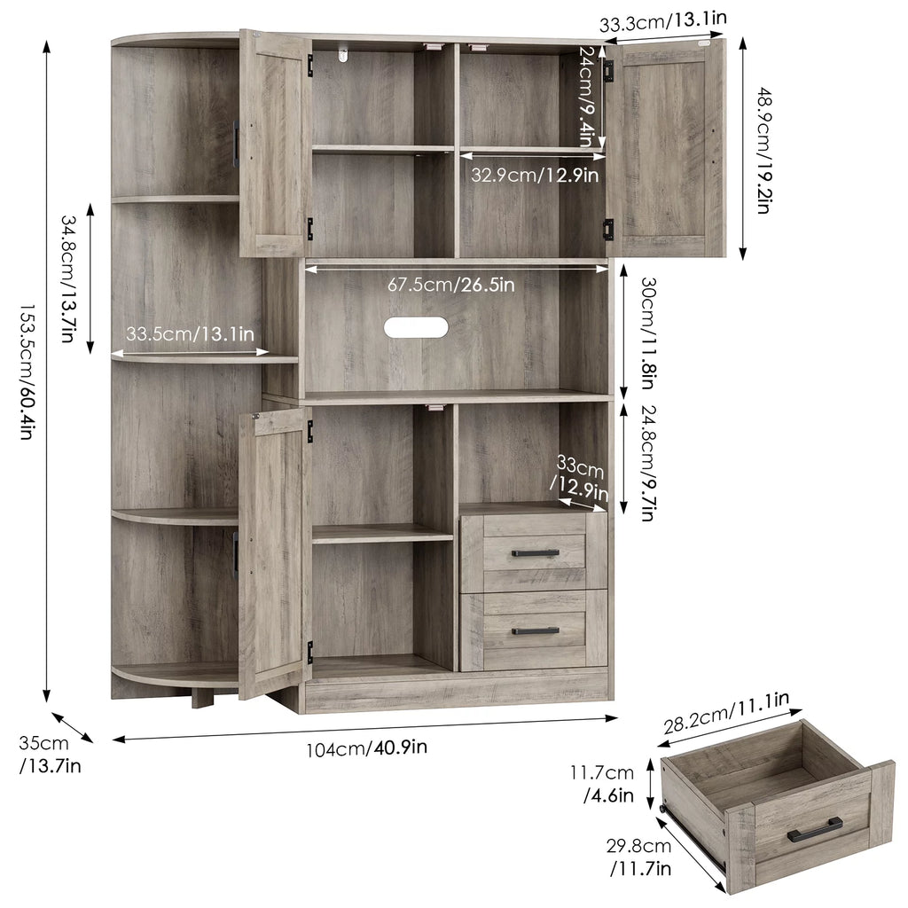 Large Kitchen Pantry with Adjustable Shelves, Wash Gray Z259