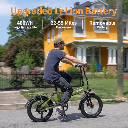 Folding Electric Bike for Adults, 1200W Peak Motor, 28MPH Max Speed, 48V 10AH Removable Battery, 20" Fat Tire M14323