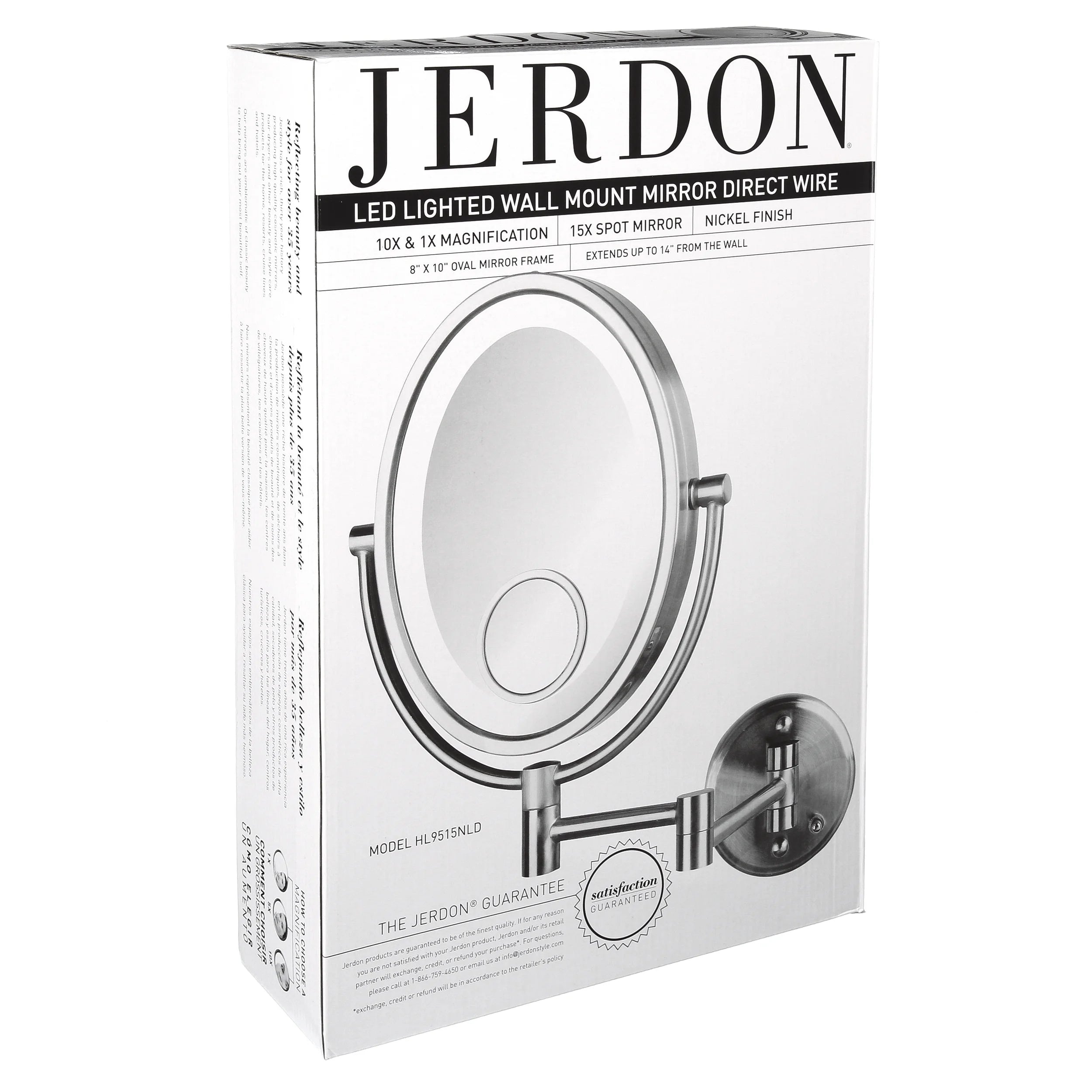 Oval Wall-Mounted Lighted Makeup Mirror with 10X-1X and 15X Spot Magnification H2780
