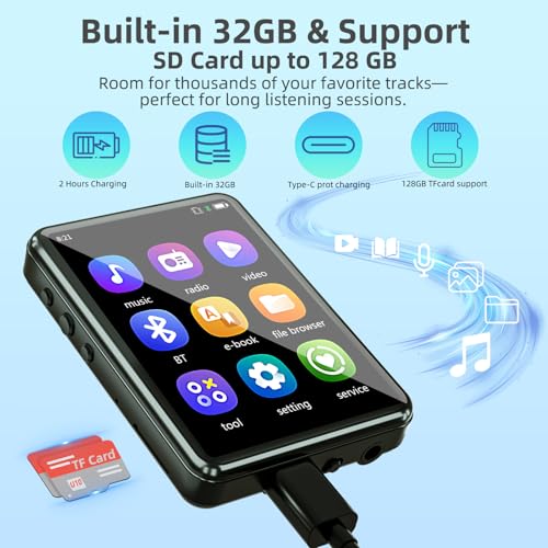 Portable MP3 Player with Bluetooth, Touch Screen, FM Radio, 32GB R777420