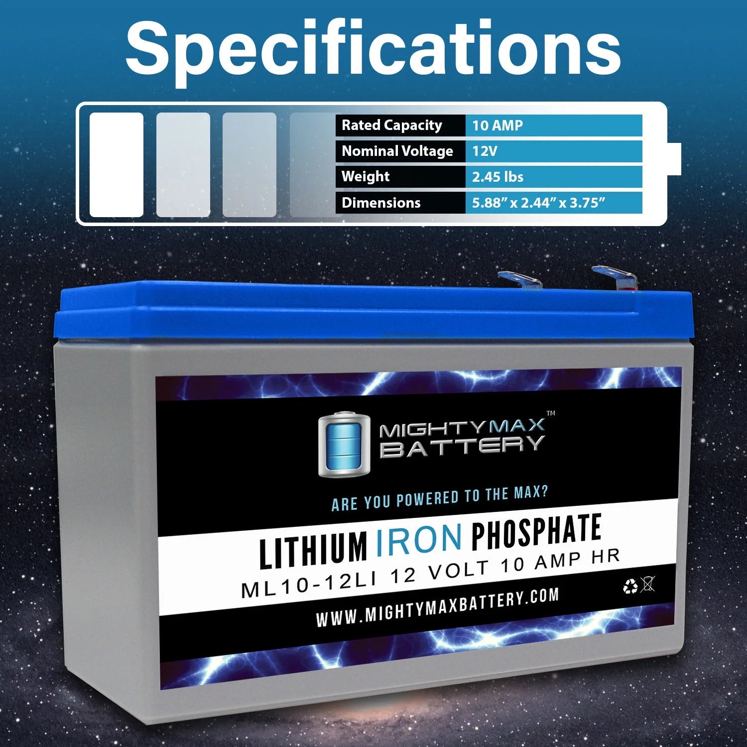 12V 10AH Lithium Replacement Battery, 2 Pack B6826