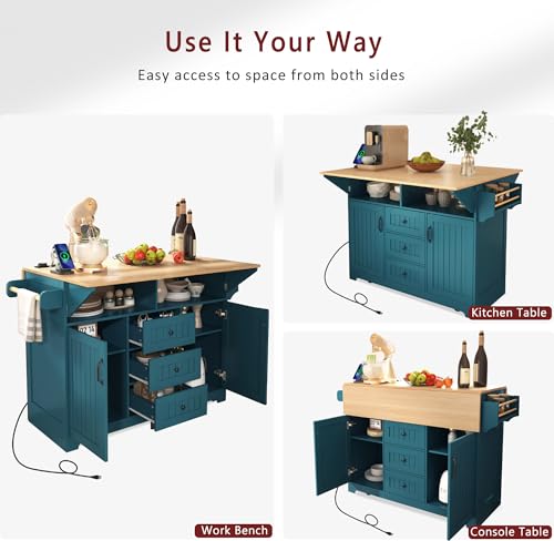 Foldable Kitchen Storage Island Cart with Drop Leaf Extensions and Wheels C5218