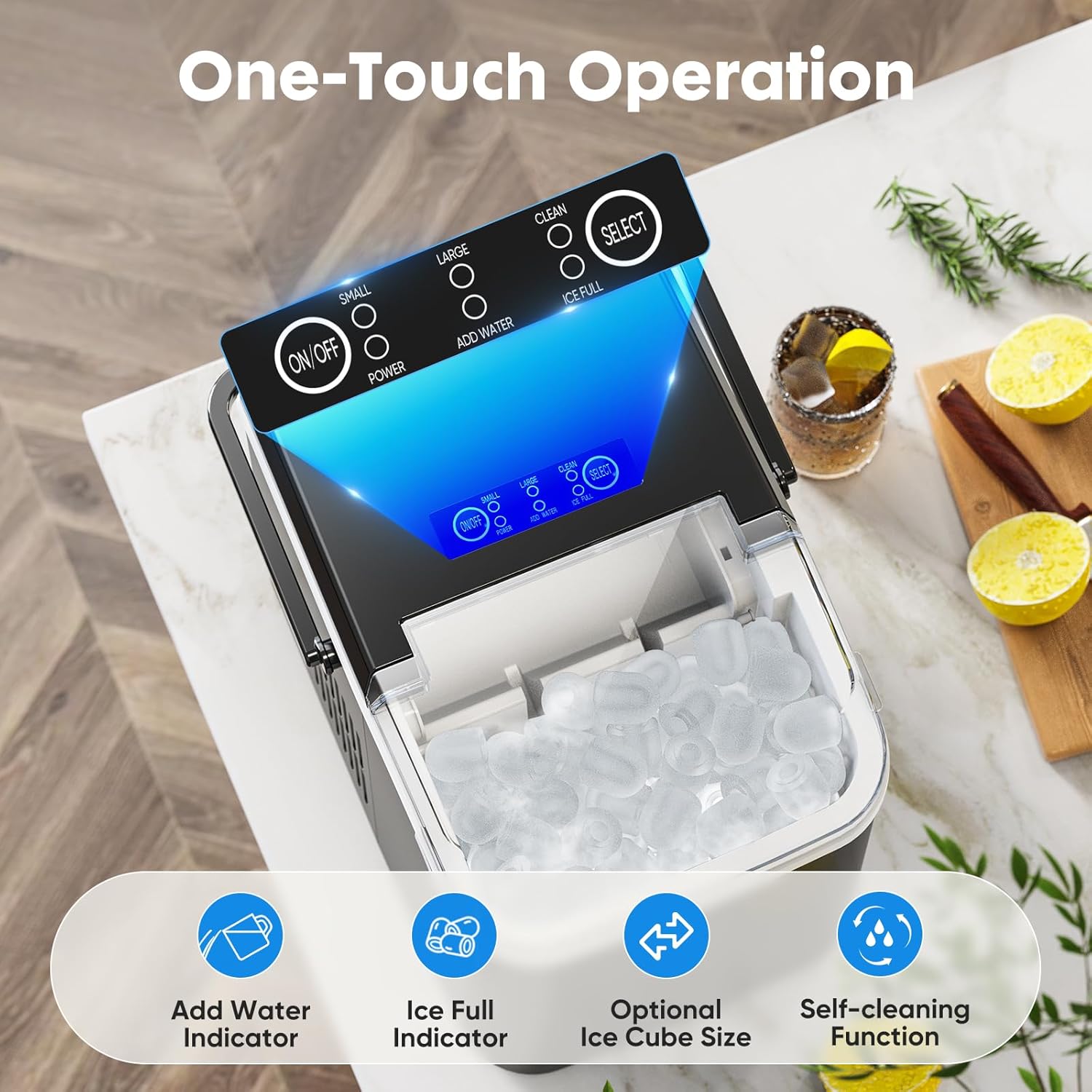 Ice Maker Countertop, Portable Mini Ice Machine, Self-Cleaning, 2 Ice Sizes, Black R709