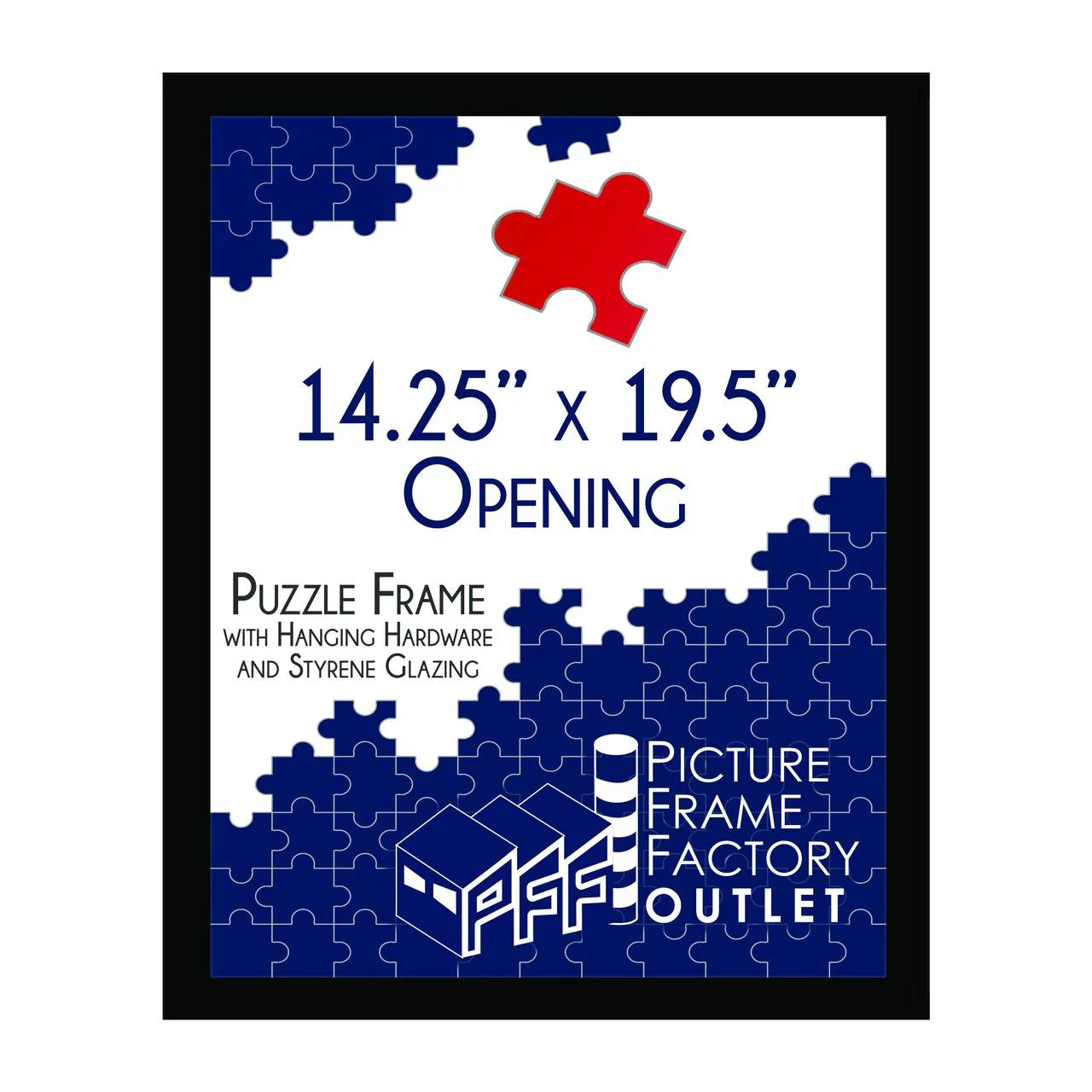 (1) 14.25x19.5 - Picture Frame for Puzzles, Photos, Artwork - 1.25" Black MDF Frame with plexi-glass and hanging hardware